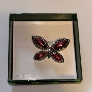 Butterfly Brooch with Red and Silver Accents